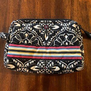 Vera Bradley Black & White Floral Stripe Makeup Bag Plastic Inside 6.5" x 5"